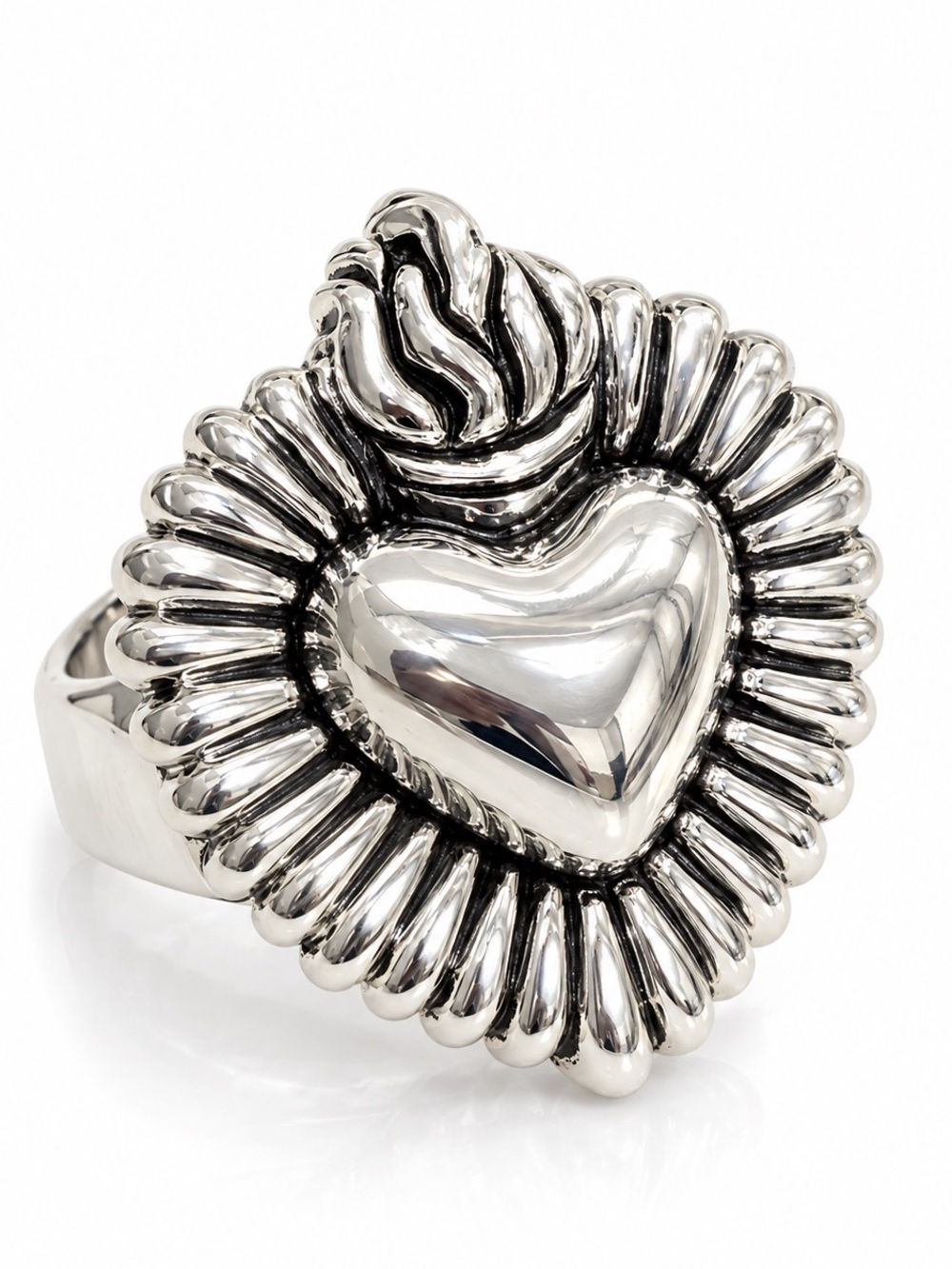Silver Heart Flame Statement Ring - Women Jewelry